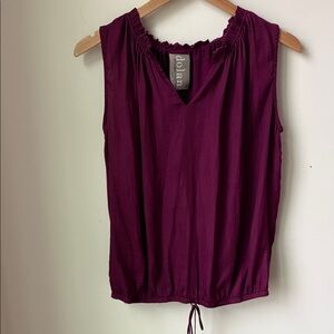 Dolan Aurelia Tank Top Ruffle Split Neck Tie Hem in Plum Boho Layering Size S